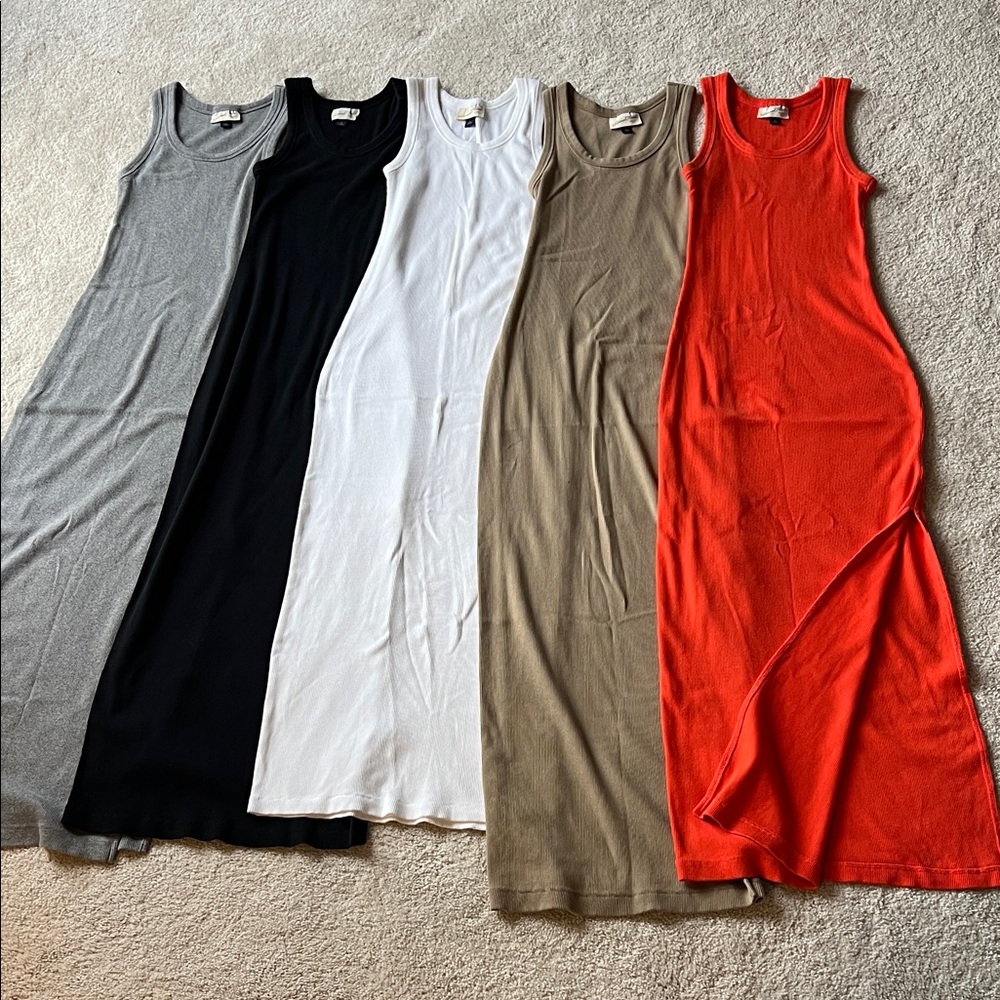 5 DRESSES! Maxi Tank Dress Set - Gray, White, Tan, Orange, Black sz small Target